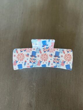 Uncle Sam Fireworks Red White Blue Star July 4th USA 4" Lobster Claw Hair Clip